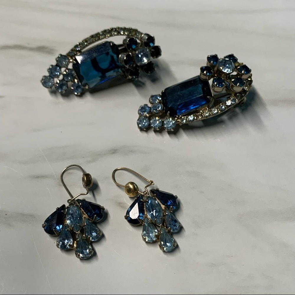 Vintage 1940s Blue Costume Jewelry Set